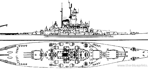 Боевой корабль USS BB-57 South Dakota [Battleship] - чертежи, габариты, рисунки